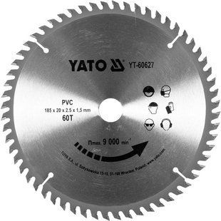Диск пильный по ПВХ (&Oslash;=185х2.5x20 мм) 60 зубцов Yato YT-60627 YT-60627 фото