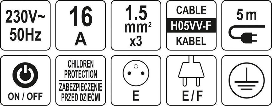 Подовжувач мережевий l= 5 м/ 3 гнізда і вимикач/ 3-жильний Ø=1,5 мм2 з заземленням STHOR 72352 72352 фото