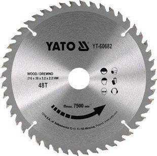Диск пильний по дереву 216 Х 30 Х 3.2 Х 2.2 мм YATO YT-60682 YT-60682 фото