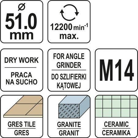 Свердло з алмазним напиленням по гресу та кераміці 51 мм YATO YT-60446 YT-60446 фото