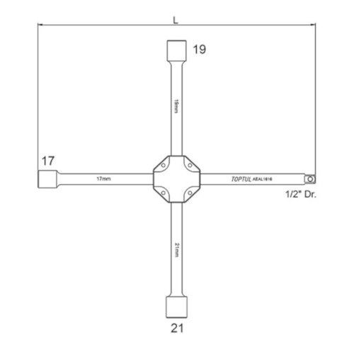 Ключ баллонный крестовый 17,19,21mm & 1/2" усиленный Toptul AEAL1616 AEAL1616 фото