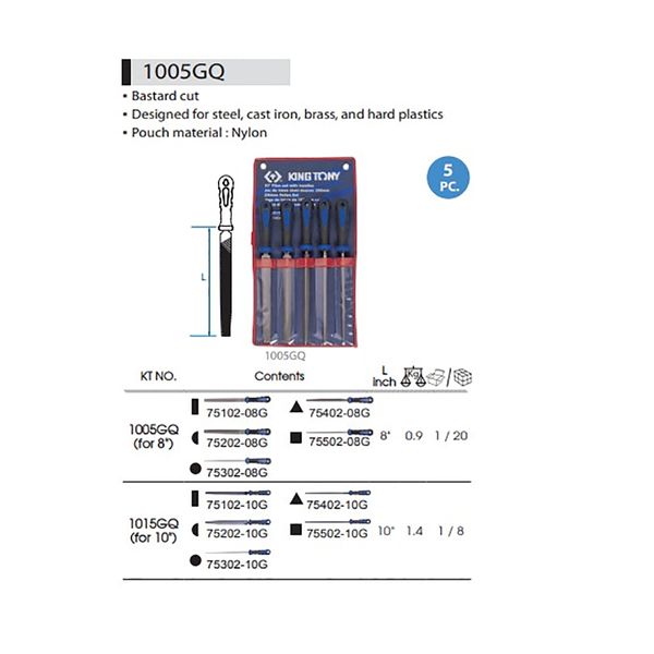 Набор напильников 5ед. 200мм KING TONY 1005GQ 1005GQ фото