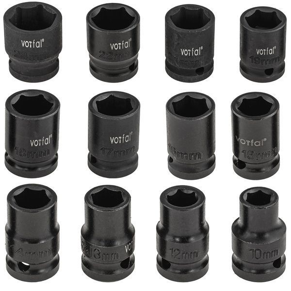 Набор ударных головок 1/2" (10&ndash;24 мм) 12 шт. в кейсе Vorfal V088132 V088132 фото