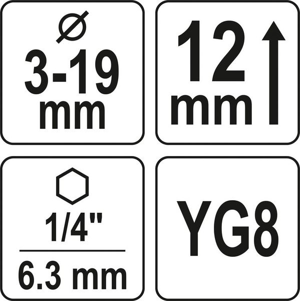 Знімач фаски на 6-гран. шпинделі- 1/4"/ Ø= 3-19 мм/ глиб.- 12 мм Yato YT-22357 YT-22357 фото