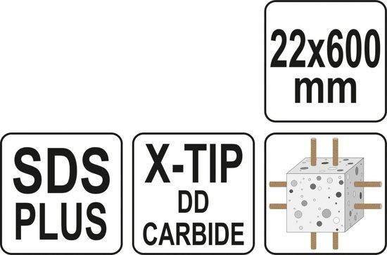 Свердло по залізобетону 22 Х 600 мм, SDS PLUS PREMIUM Х-ТИП з ріжучими кромками YATO YT-41967 YT-41967 фото