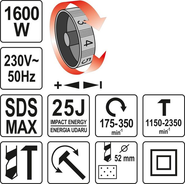 Перфоратор-відбійник мережевий 1600 ВТ SDS-MAX YATO YT-82135 YT-82135 фото