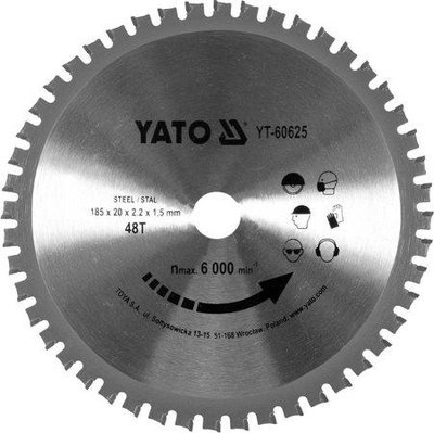 Диск пильный по металлу 185 мм YATO YT-60625 YT-60625 фото