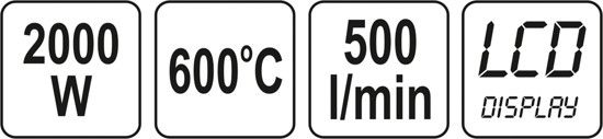 Фен технічний 2 кВт 600°C з LCD-дисплеєм і аксесуарами YATO YT-82293 YT-82293 фото