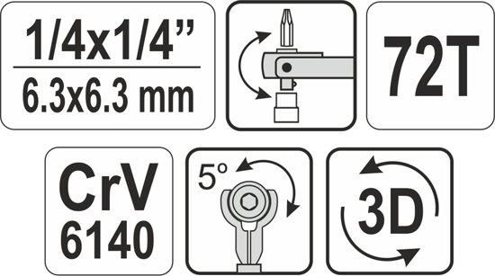 Трещотка 1/4" с вращающейся головкой 72 зубца YATO YT-03311 YT-03311 фото