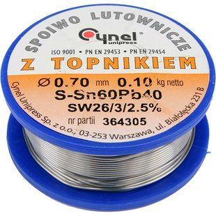 Припой Sn60-Pb40 проволочный на катушке &Oslash;=0.7 мм/m=100 г CYNEL 76806 76806 фото