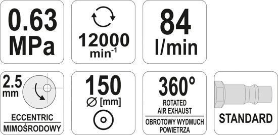 Ексцентрикова пневматична шліфувальна машина 1/4" 150 мм YATO YT-09739 YT-09739 фото