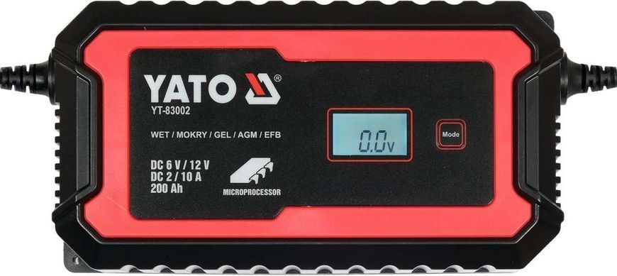 Зарядний мережевий прилад з LCD дисплеєм 230В до акумуляторів 6V-2А 12V-10А Yato YT-83002 YT-83002 фото