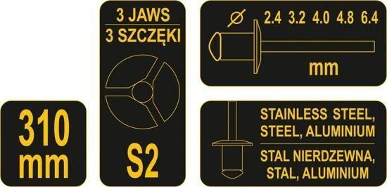 Заклепочник дворучний &Oslash;= 2.4, 3.2, 4, 4.8, 6.4 мм Vorel 70202 70202 фото